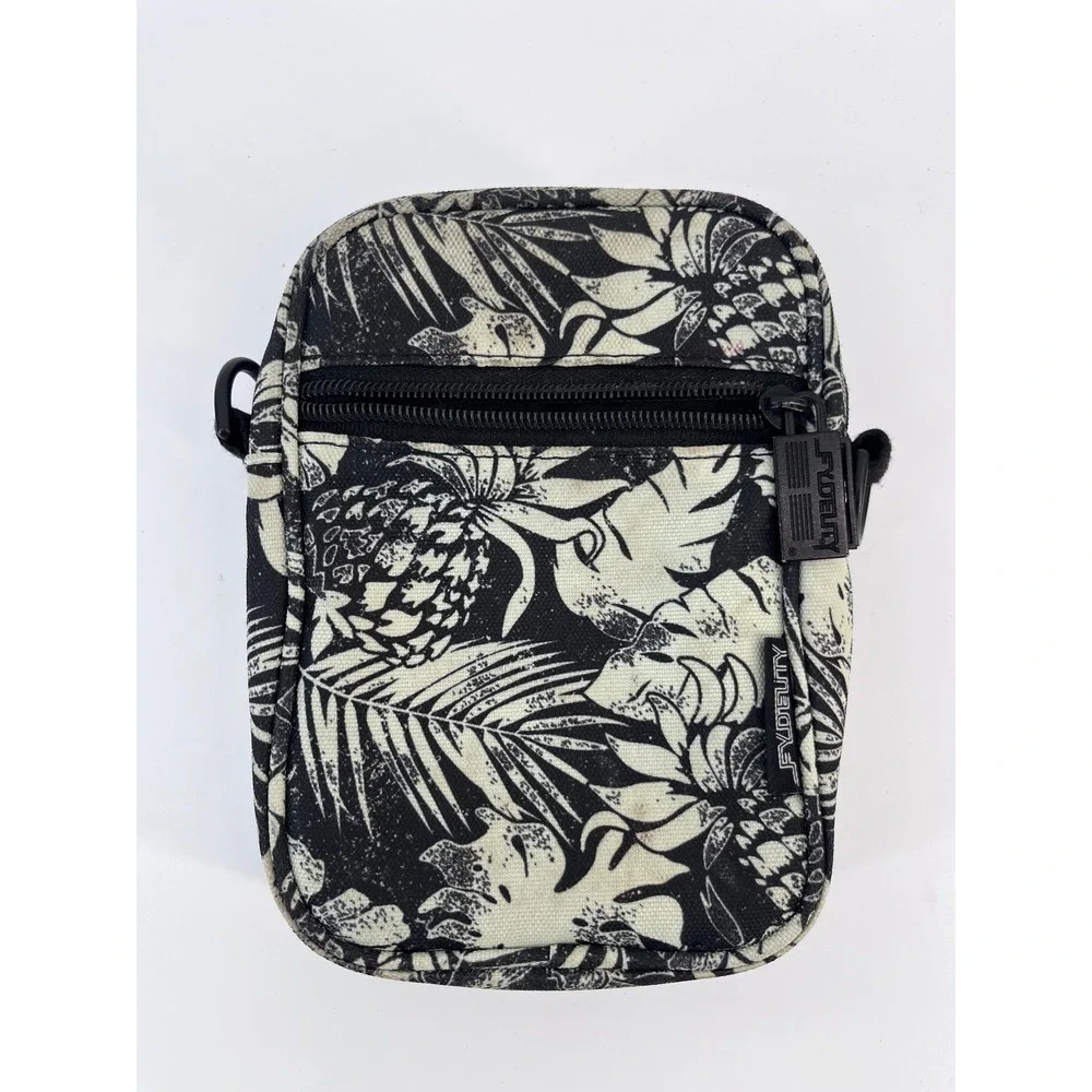 Fydelity Tropical Pineapple Print Small Crossbody Bag Pouch Black White No Strap